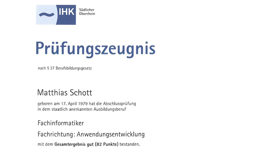 IHK Abschlusszeugnis